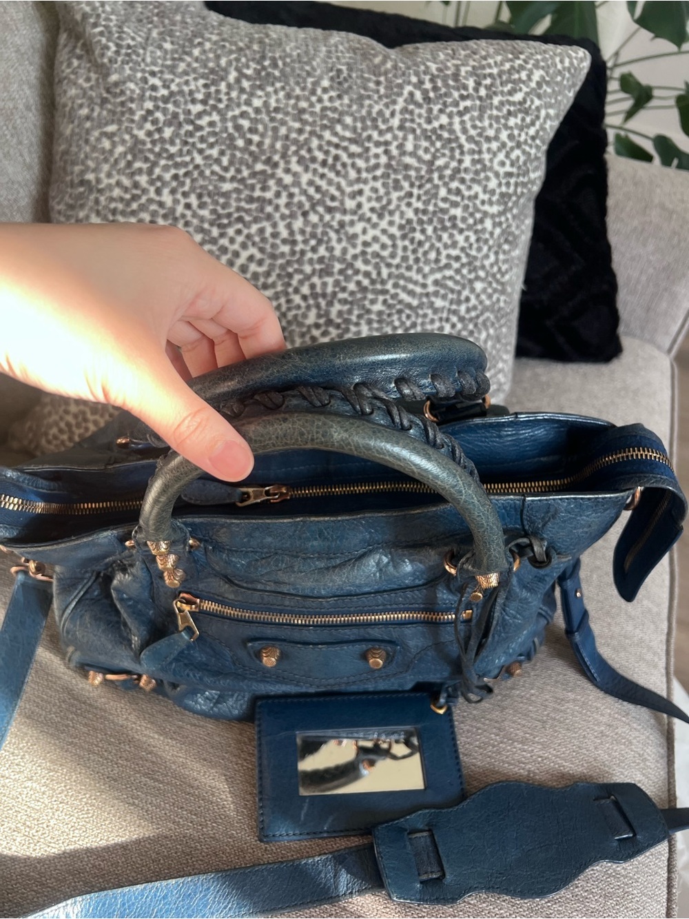 Balenciaga Vintage Le City Velo Navy Blue Leather Satchel Bag - Picture 9 of 13
